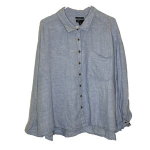 Women's 3XL Jones New York 100% Linen Blue Chambray Button Down Shirt